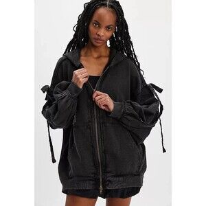 Free People Bow Girl Sweatshirt Hoodie Jacket Top Oversized Cotton M New 284869